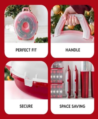 24&amp;quot; Wreath Storage Container With Latches and Handle, 2 Pack, For Holiday Garland/Wreath, Holiday Decorations, and Heavy Duty, Portable, High Protection, and Space Saving Storage, Clear/Red