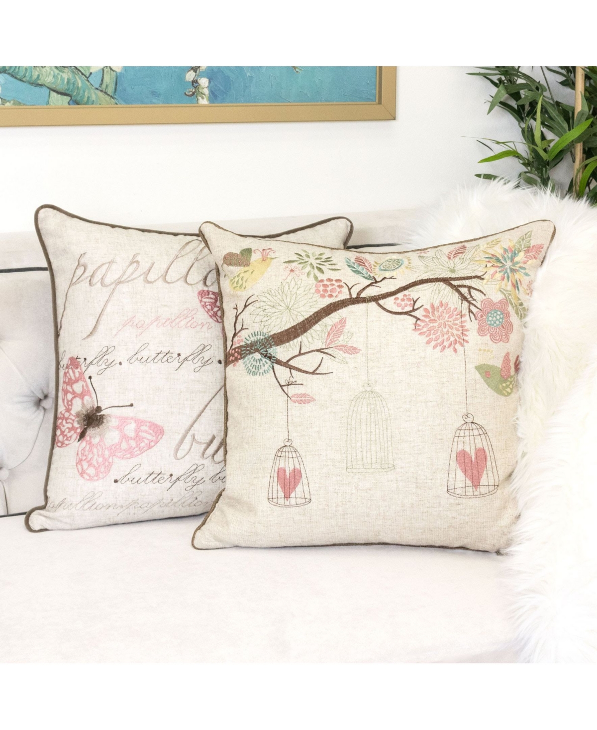 Homey Cozy Lilly Embroidered Linen Decorative Pillow, 20" x 20"