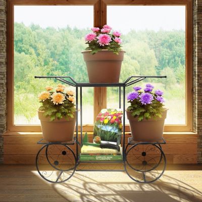 Flower Cart Pot Display Rack - Black