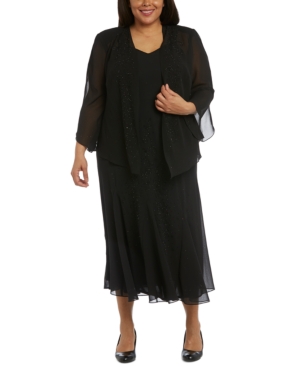 R & M Richards Plus Size Beaded V-Neck Dress and Jacket