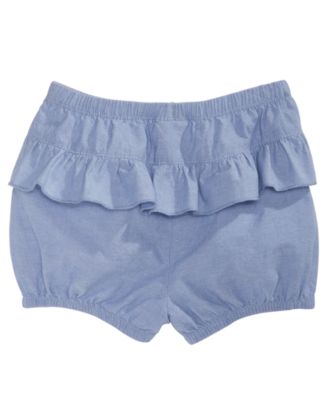 First Impressions - Baby Girls Ruffle-Back Chambray Cotton Shorts