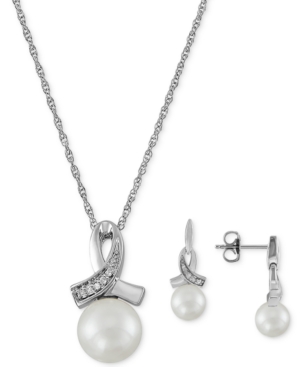 image of 2-Pc. Set Cultured Freshwater Pearl (7mm & 8mm) & Diamond (1/20 ct. t.w.) 18