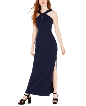 Bebe Juniors Halter Neck Gown In Navy Modesens