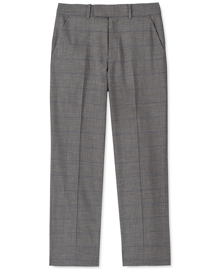 Calvin Klein Big Boys Stretch Gray Windowpane Sharkskin Suit Pants - Macy's