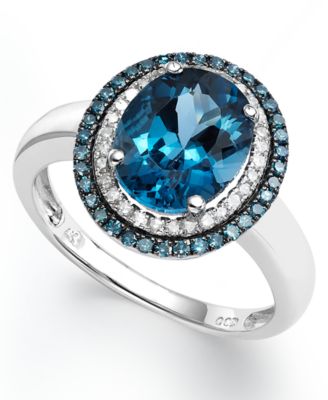 Macy's - London Blue Topaz (2-3/4 ct. t.w.), Blue and White Diamond (1/3 ct. t.w.) Oval Ring in 14k White Gold