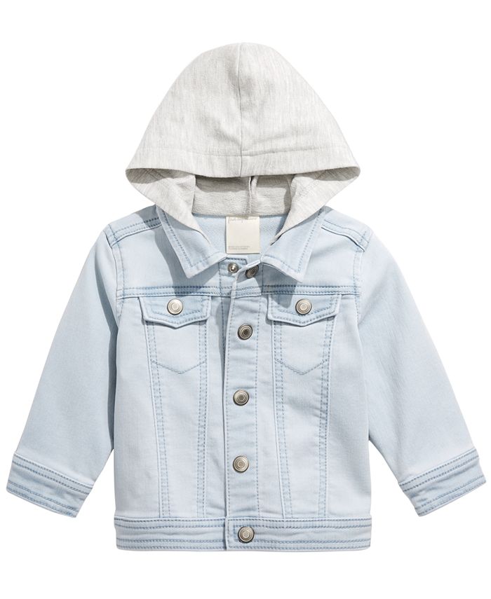 First Impressions Baby Boys Light Wash Mixed Media Hooded Denim