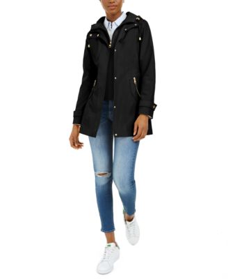 Hooded Belted Water-Resistant Raincoat 