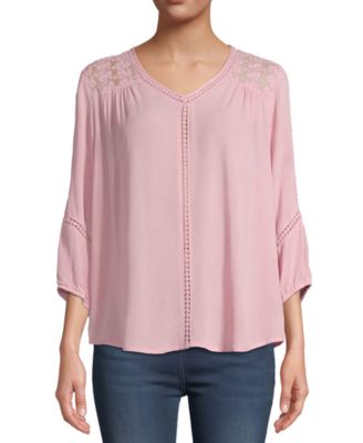 John Paul Richard - Petite Lace-Trim 3/4-Sleeve Top