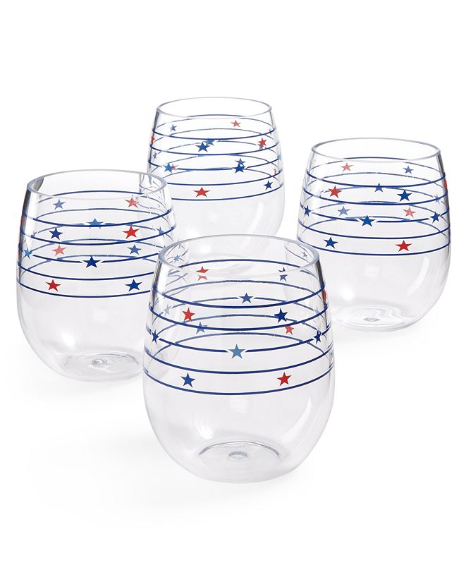 Martha Stewart Collection Americana Acrylic Stemless Wine Glasses, Set