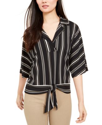 Alfani Striped Tie-Front Blouse Women 