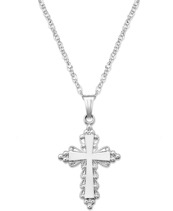 Macy's - Sterling Silver Necklace, Ornate Edge Cross Pendant