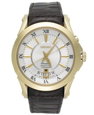 Seiko Watch, Men's Premier Perpetual Calendar Brown Leather Strap 40mm  SNQ118 & Reviews - Macy's