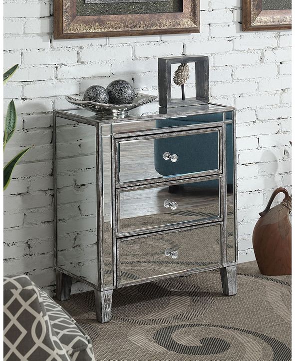 Convenience Concepts Gold Coast Large 3 Drawer Mirrored End Table & Reviews Furniture Macy's