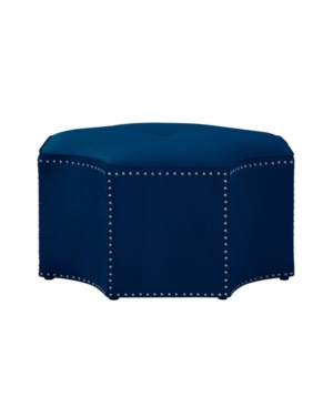 Shop Nicole Miller Fiorella Upholstered Octagon Cocktail Ottoman With Nailhead Trim In Navy
