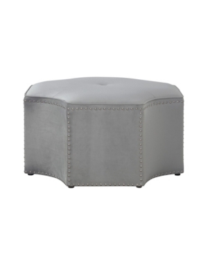 Nicole Miller Fiorella Upholstered Octagon Cocktail Ottoman With Nailhead Trim In Gray