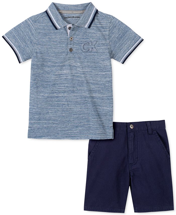 Calvin Klein Toddler Boys 2-Pc. Tipped Embossed Logo Polo Shirt & Twill ...