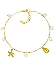 Shell & Imitation Pearl Charm Ankle Bracelet in Gold-Plate