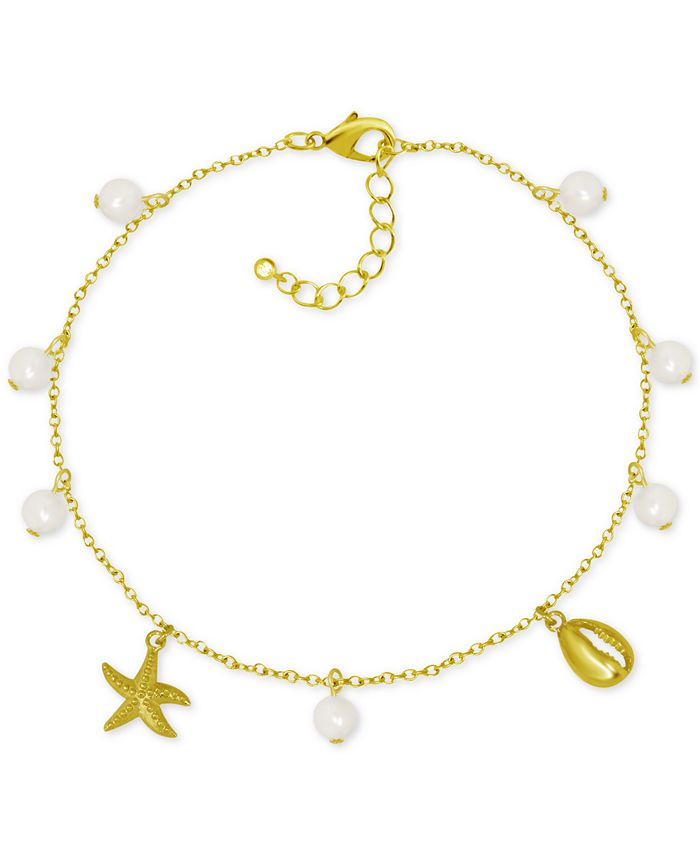 Kona Bay - Shell & Imitation Pearl Charm Ankle Bracelet in Gold-Plate