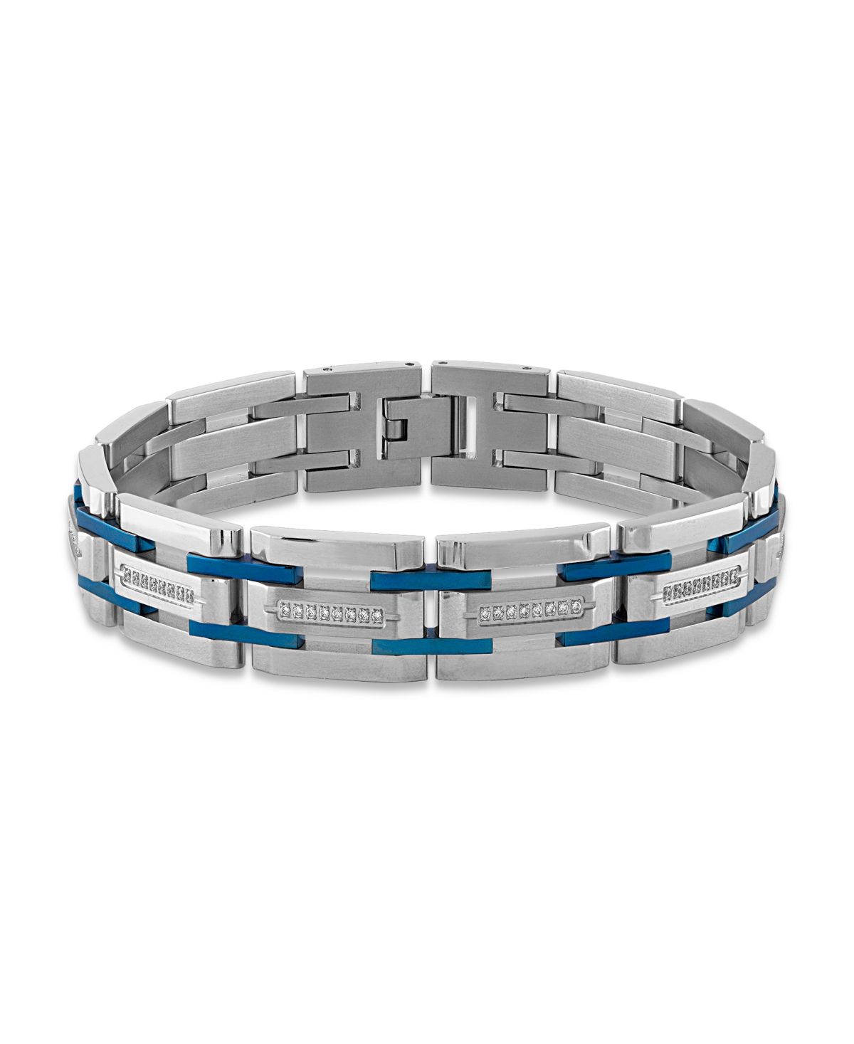 Men's 1/3 Carat Diamond 8 1/2" Bracelet in Stainless Steel and Navy Blue Ion Plated - Stainless Steel