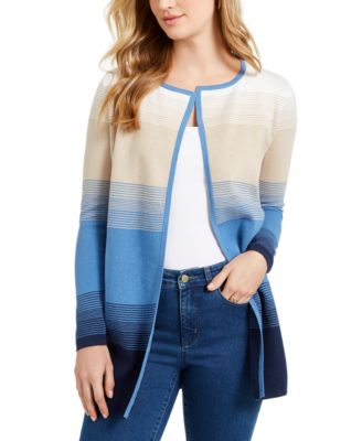 Charter Club - Milano Cotton Striped Open-Front Sweater