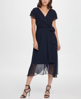 v neck wrap dress with sleeves