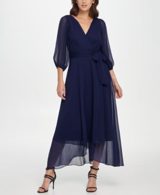 dkny balloon sleeve wrap dress