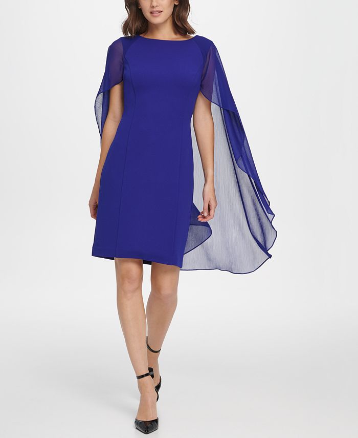 DARING DIVA Women's Sheath 3/4 Sleeves Stand Collar A-Line Dress XL Royal Blue