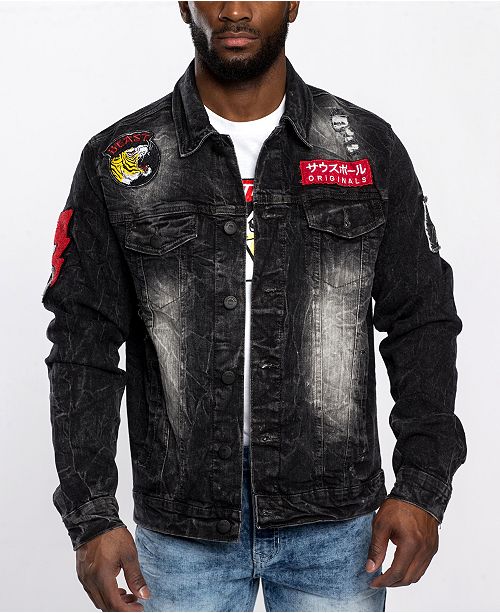 Southpole Men S Leopard Applique Patch Denim Jacket Reviews Coats Jackets Men Macy S