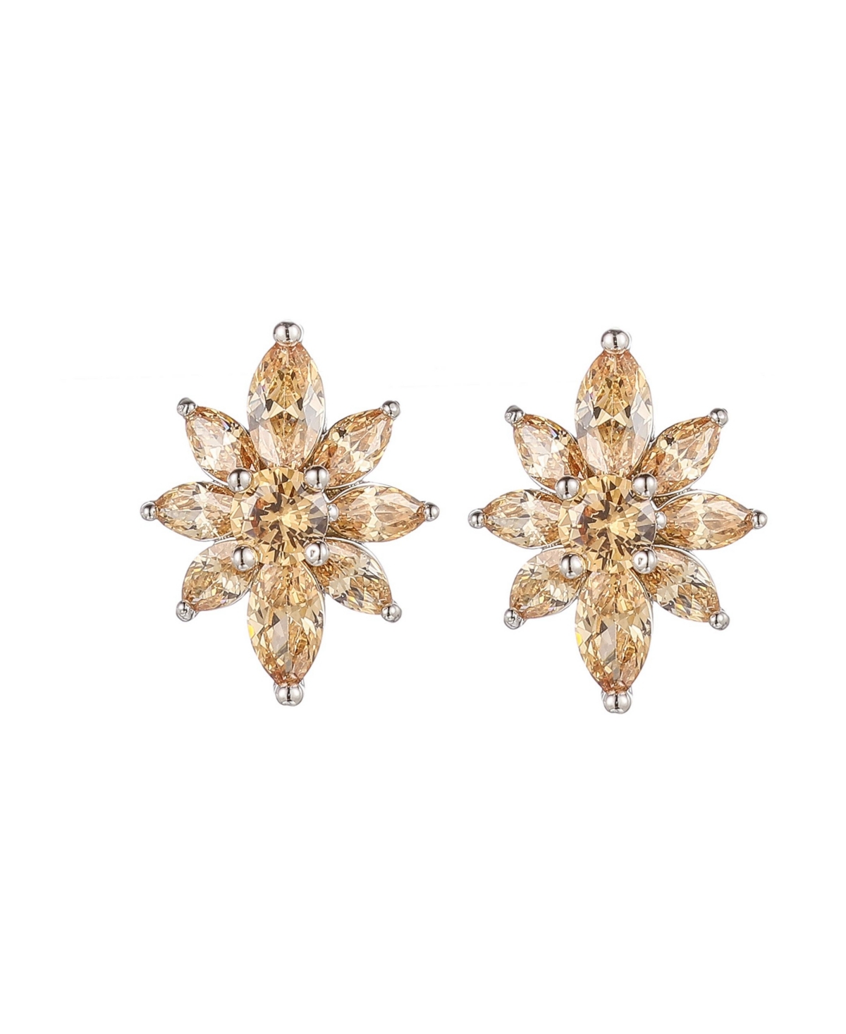 Silver-Tone Champagne Flower Cluster Earrings - Silver-Tone
