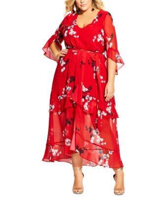 City Chic Trendy Plus Size Floral-Print Tiered Maxi Dress - Macy's