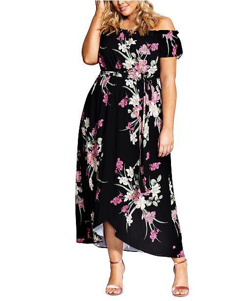 City Chic Trendy Plus Size Off The Shoulder Floral Maxi Dress