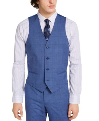 Alfani - Men's Slim-Fit Medium Blue Plaid Suit Vest