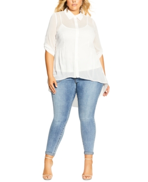 City Chic Trendy Plus Size High-low Shirt In Ivory