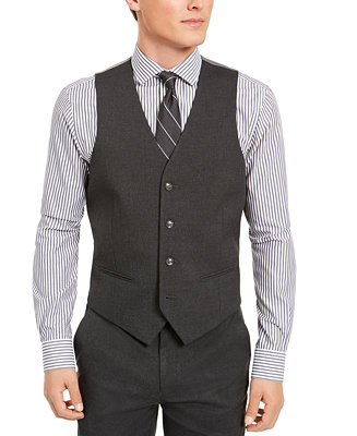 Alfani Men's Classic-Fit Stretch Gray Solid Suit Vest, Created for Macy ...