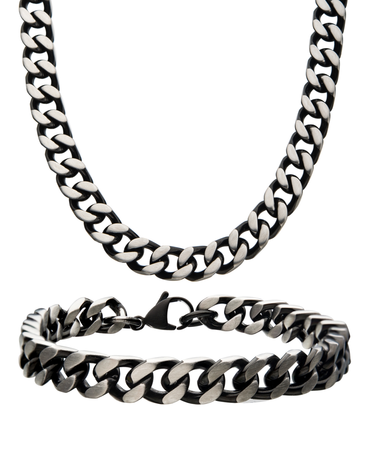 Curb Chain 8" Bracelet and 22" Necklace Set - Silver