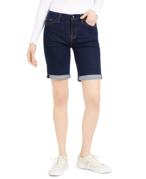 JEN7 BY 7 FOR ALL MANKIND JEN7 DENIM BERMUDA SHORTS WITH ROLLED CUFFS