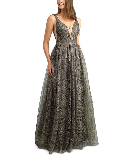 Basix Black Label Gold Tone Metallic Tulle Gown Reviews