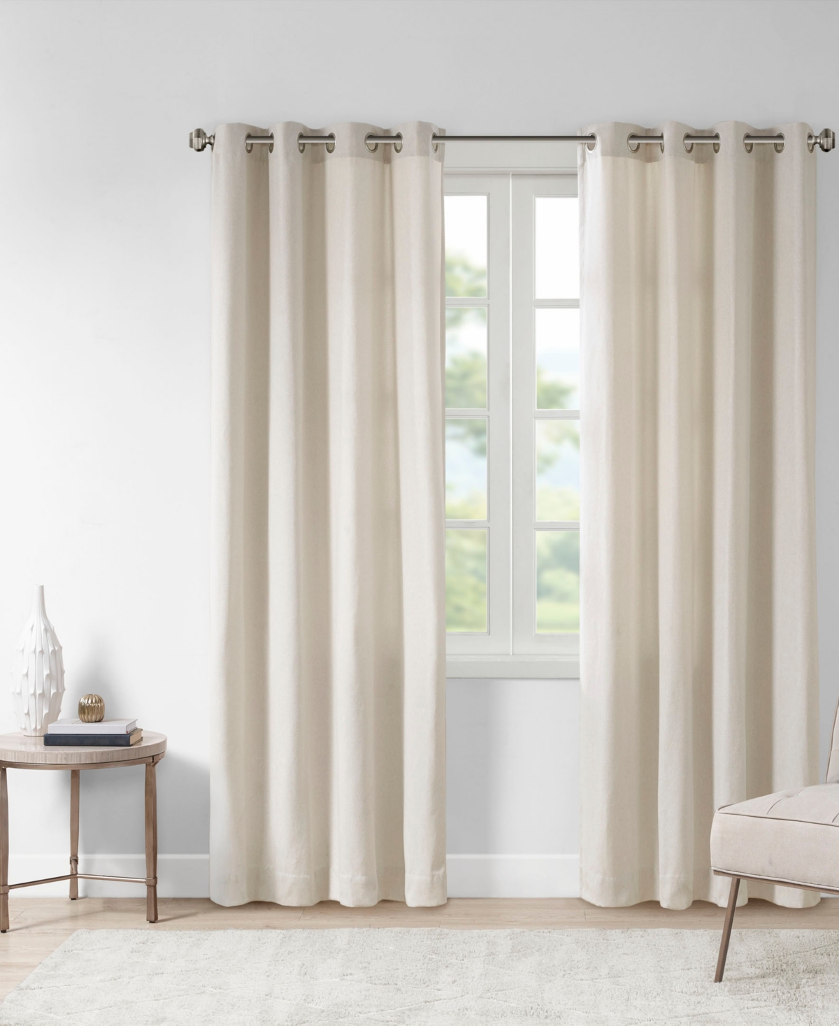 Englewood Solid Piece Dyed Grommet Top Curtain Panel, 50"W x 63"L - Natural