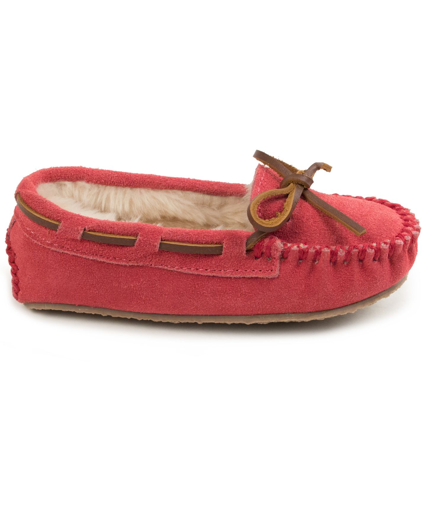 Детские замшевые тапочки Minnetonka Cassie с мехом, размеры 1-13, цвет: Розовый — фото 2