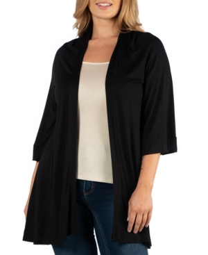 24Seven Comfort Apparel Open Front Elbow Length Sleeve Plus Size Cardigan