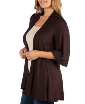 24Seven Comfort Apparel Open Front Elbow Length Sleeve Plus Size Cardigan