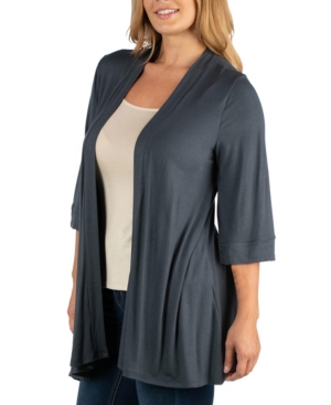 24Seven Comfort Apparel Open Front Elbow Length Sleeve Plus Size Cardigan
