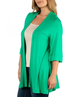 24Seven Comfort Apparel Open Front Elbow Length Sleeve Plus Size Cardigan