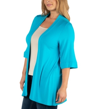 24Seven Comfort Apparel Open Front Elbow Length Sleeve Plus Size Cardigan