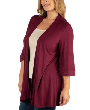 24Seven Comfort Apparel Open Front Elbow Length Sleeve Plus Size Cardigan