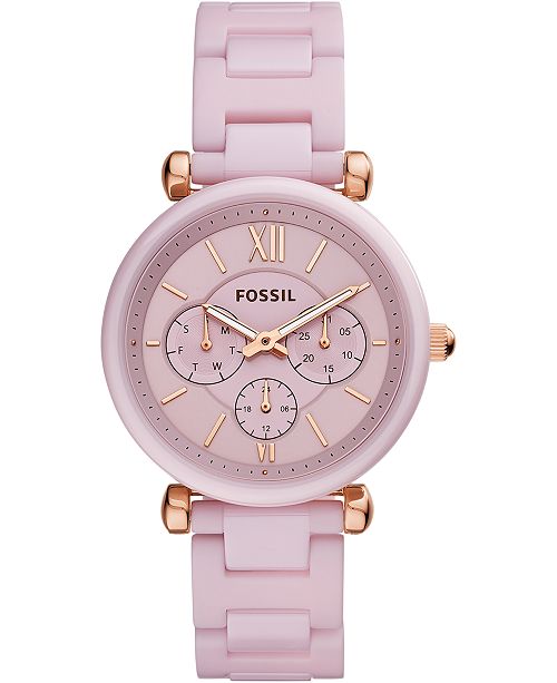Fossil Women S Carlie Blush Ceramic Bracelet Watch 38mm Reviews Watches Jewelry Watches Macy S