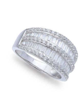 Macy s Cubic Zirconia Pave Baguette Ring 2 1 8 ct.t.w in Sterling Silver 9