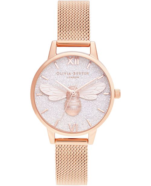 Olivia Burton Women S Lucky Bee Rose Gold Tone Stainless Steel Mesh Bracelet Watch 30mm Reviews Watches Jewelry Watches Macy S