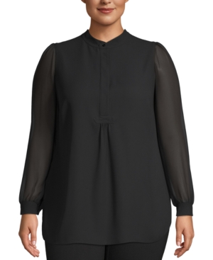 Shop Anne Klein Plus Size Sheer-sleeve Tunic In Anne Black
