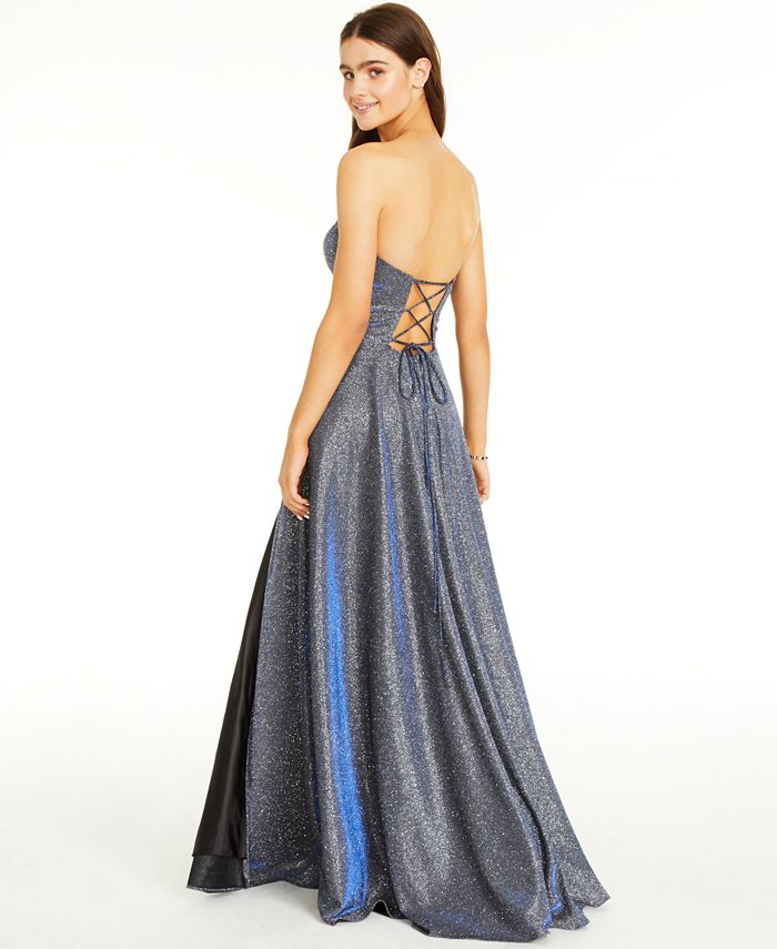 B Darlin Juniors' Lace-Up-Back Glitter Gown & Reviews - Dresses